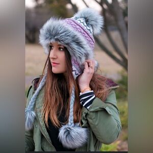 Cozy Pink and Gray Starling Winter Hat
